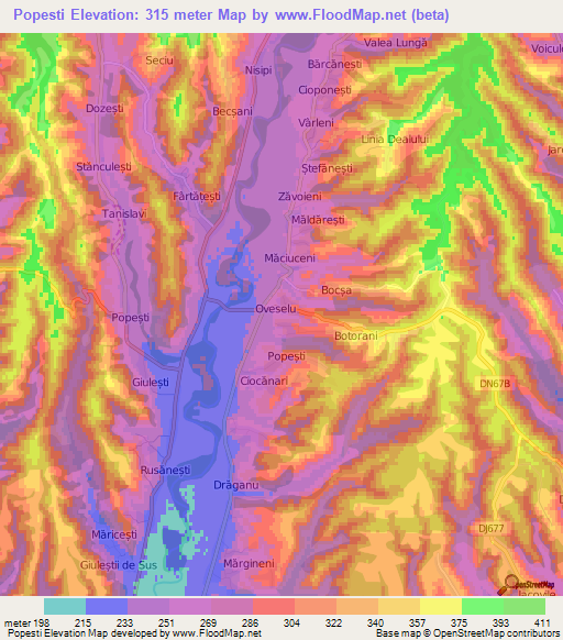 Popesti,Romania Elevation Map