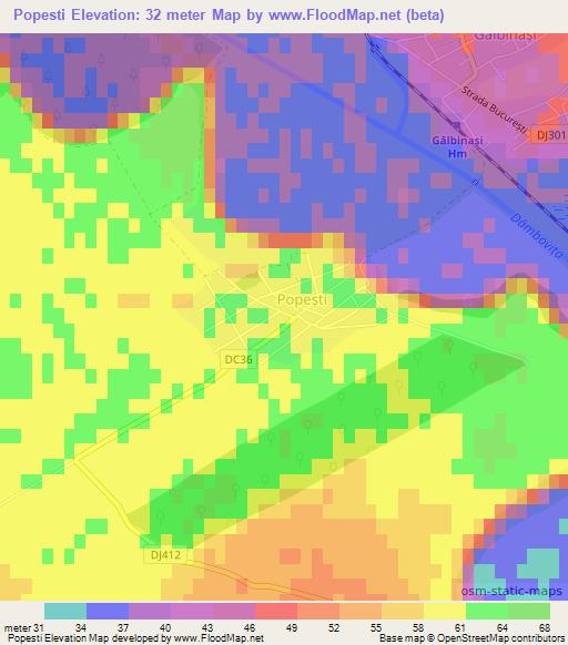 Popesti,Romania Elevation Map