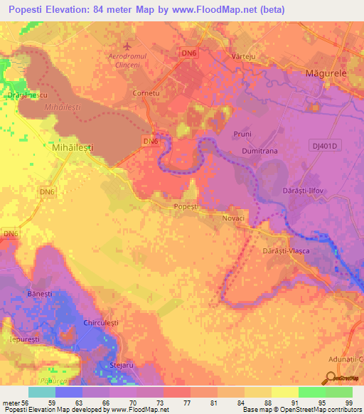 Popesti,Romania Elevation Map