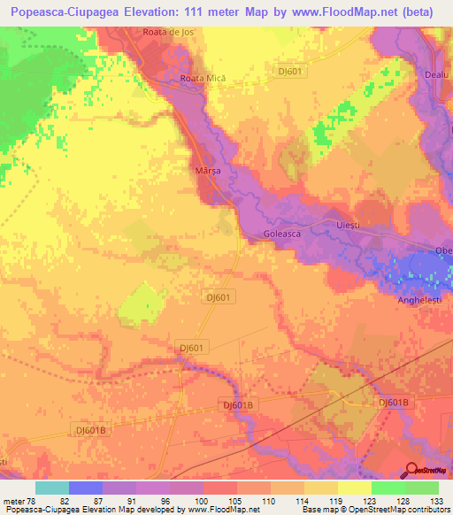 Popeasca-Ciupagea,Romania Elevation Map