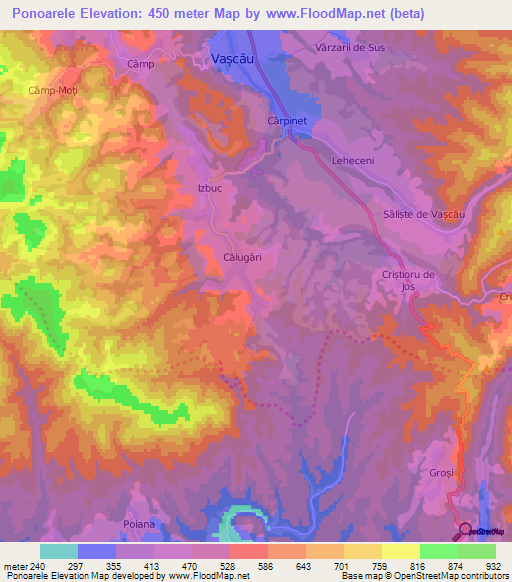 Ponoarele,Romania Elevation Map