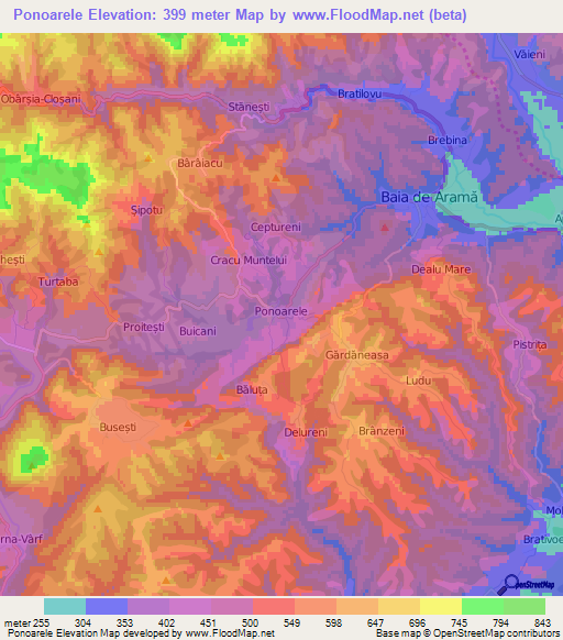 Ponoarele,Romania Elevation Map