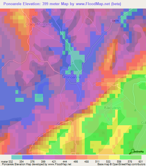 Ponoarele,Romania Elevation Map