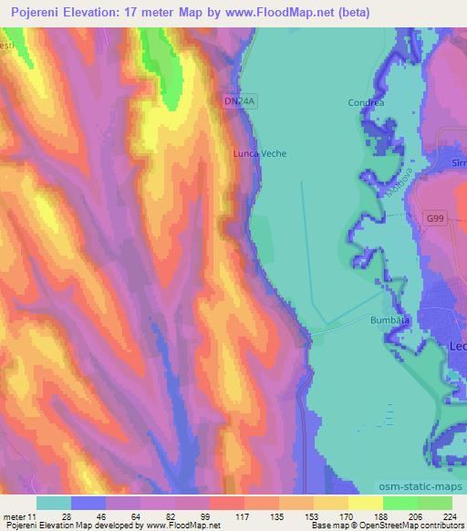 Pojereni,Romania Elevation Map