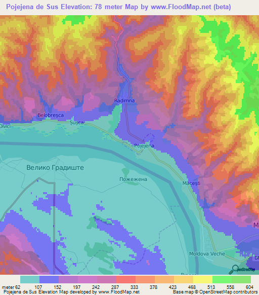 Pojejena de Sus,Romania Elevation Map