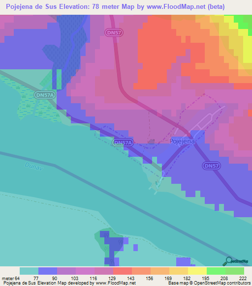 Pojejena de Sus,Romania Elevation Map