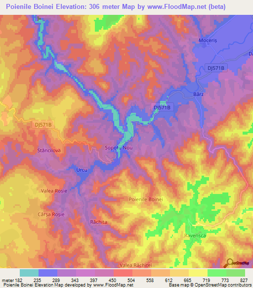 Poienile Boinei,Romania Elevation Map