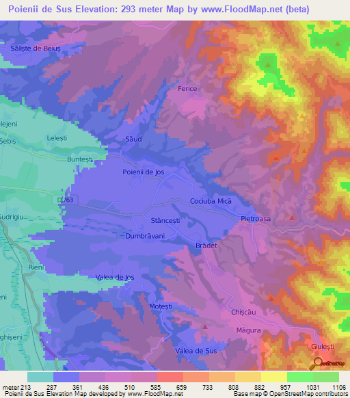 Poienii de Sus,Romania Elevation Map