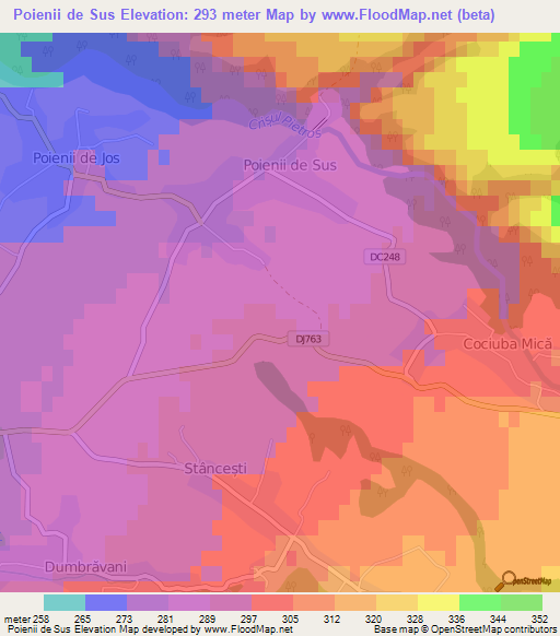 Poienii de Sus,Romania Elevation Map