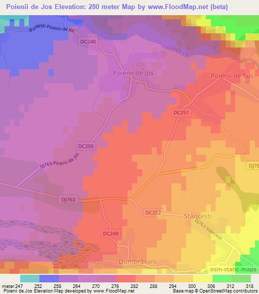 Poienii de Jos,Romania Elevation Map