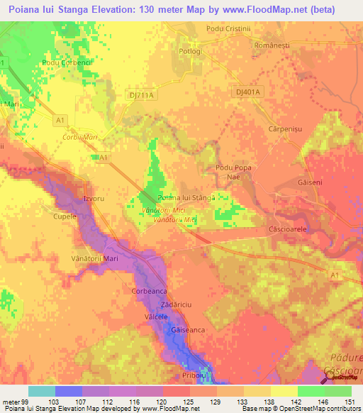 Poiana lui Stanga,Romania Elevation Map