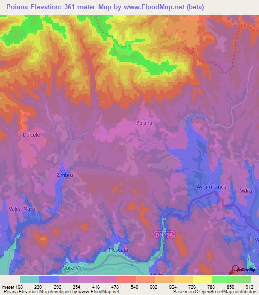 Poiana,Romania Elevation Map