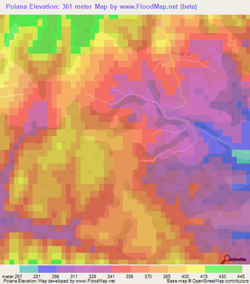 Poiana,Romania Elevation Map