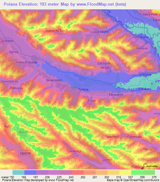 Poiana,Romania Elevation Map