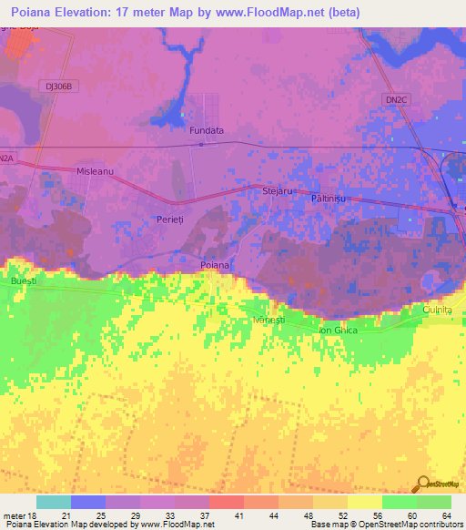 Poiana,Romania Elevation Map