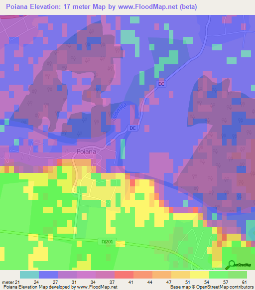 Poiana,Romania Elevation Map