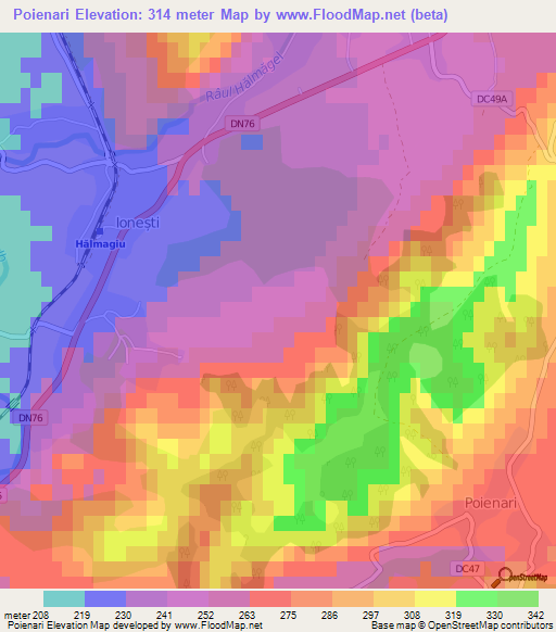 Poienari,Romania Elevation Map