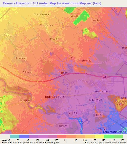 Poenari,Romania Elevation Map