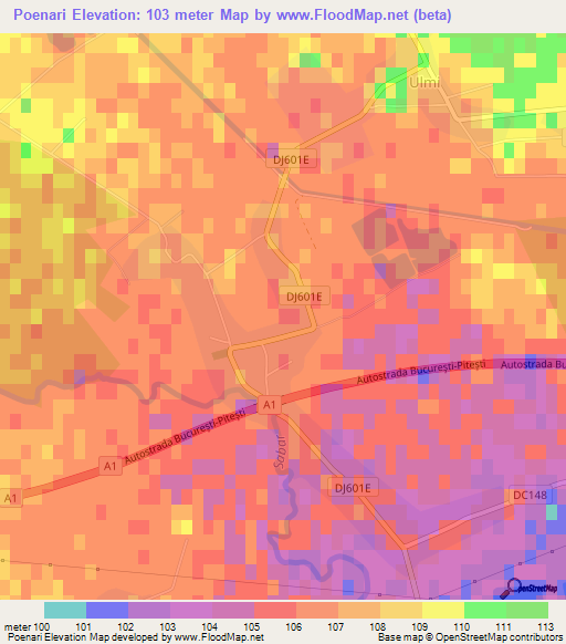 Poenari,Romania Elevation Map