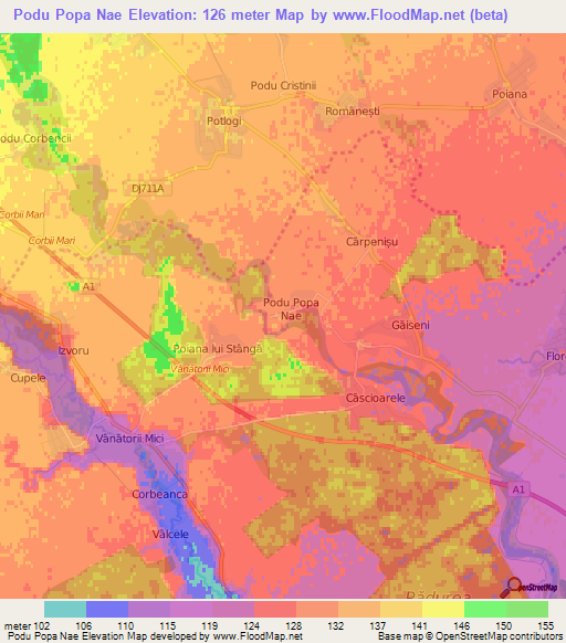 Podu Popa Nae,Romania Elevation Map