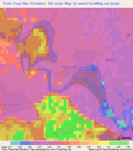 Podu Popa Nae,Romania Elevation Map