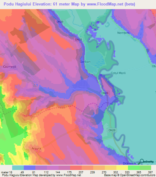 Podu Hagiului,Romania Elevation Map