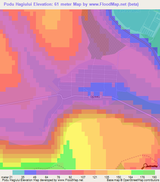 Podu Hagiului,Romania Elevation Map