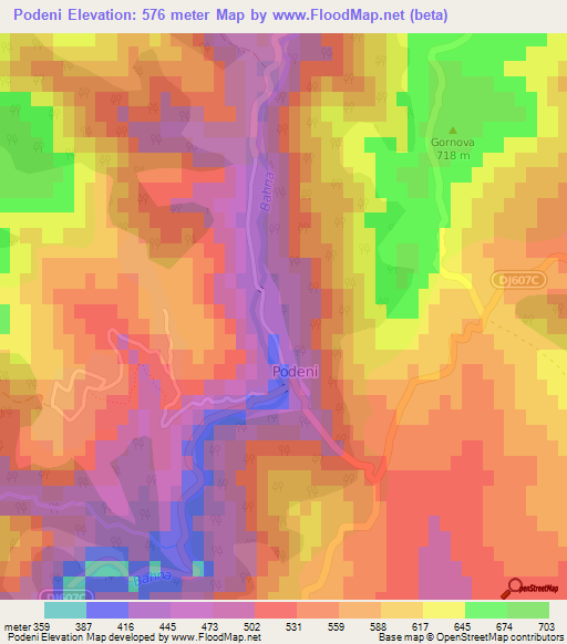 Podeni,Romania Elevation Map