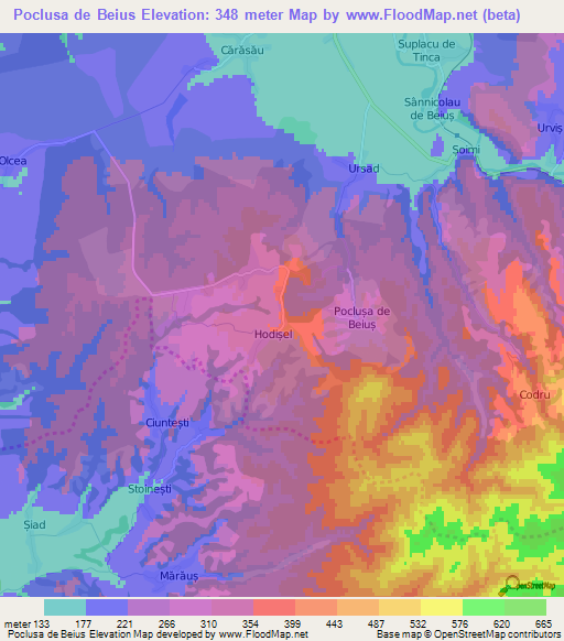 Poclusa de Beius,Romania Elevation Map