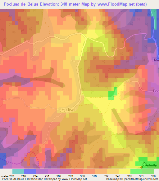 Poclusa de Beius,Romania Elevation Map