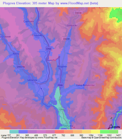 Plugova,Romania Elevation Map