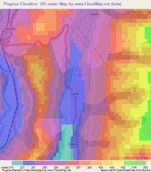 Plugova,Romania Elevation Map