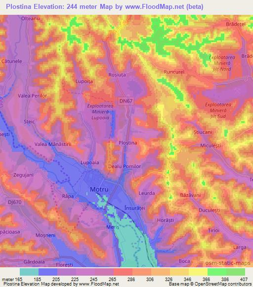 Plostina,Romania Elevation Map