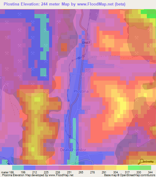 Plostina,Romania Elevation Map