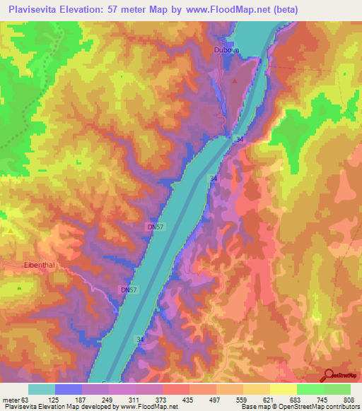 Plavisevita,Romania Elevation Map