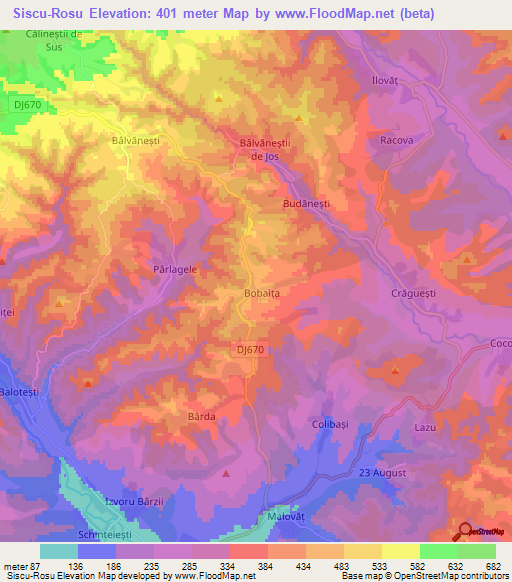 Siscu-Rosu,Romania Elevation Map