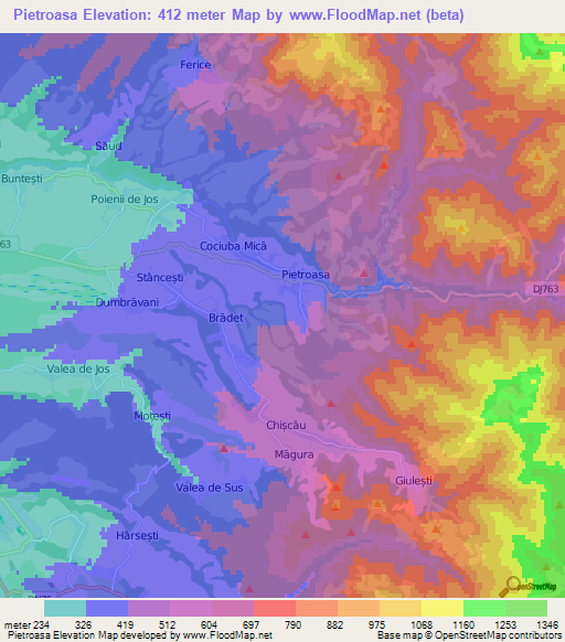 Pietroasa,Romania Elevation Map