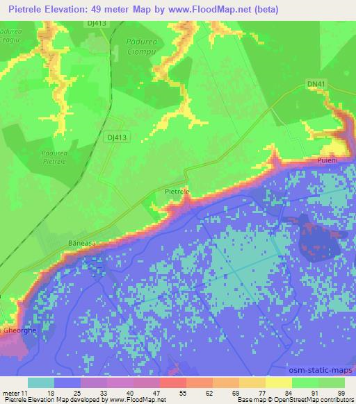 Pietrele,Romania Elevation Map