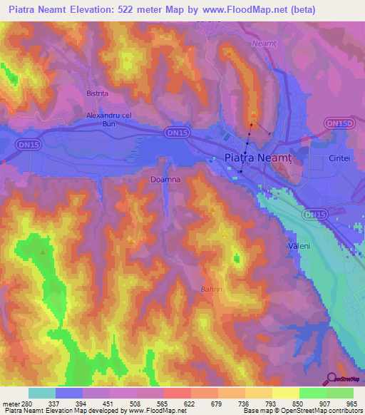 Piatra Neamt,Romania Elevation Map