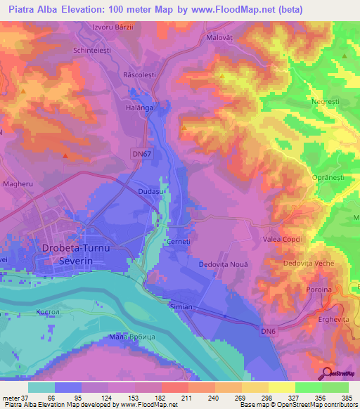 Piatra Alba,Romania Elevation Map