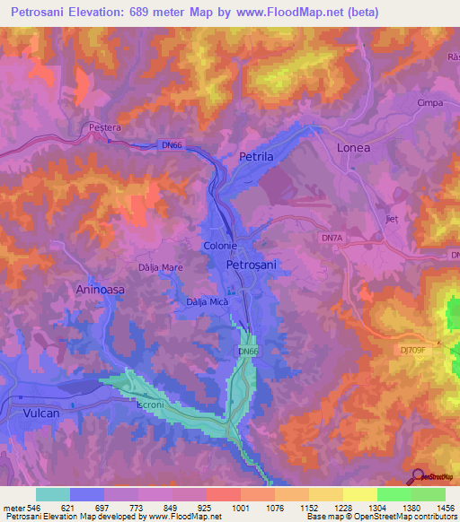 Petrosani,Romania Elevation Map