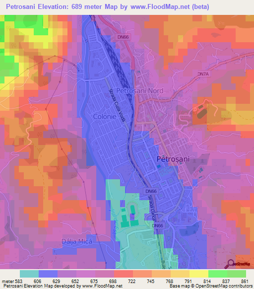 Petrosani,Romania Elevation Map