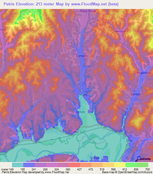 Petris,Romania Elevation Map