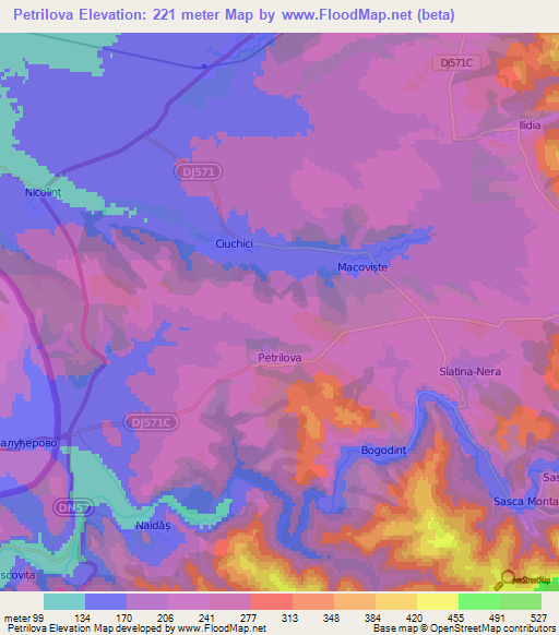 Petrilova,Romania Elevation Map