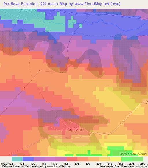 Petrilova,Romania Elevation Map