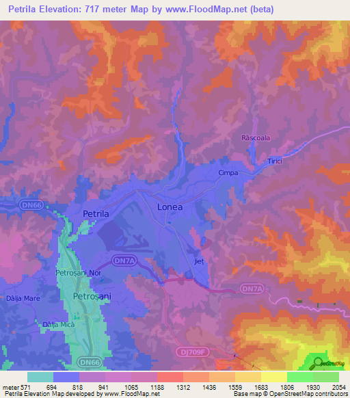 Petrila,Romania Elevation Map