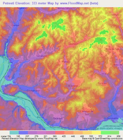 Petresti,Romania Elevation Map