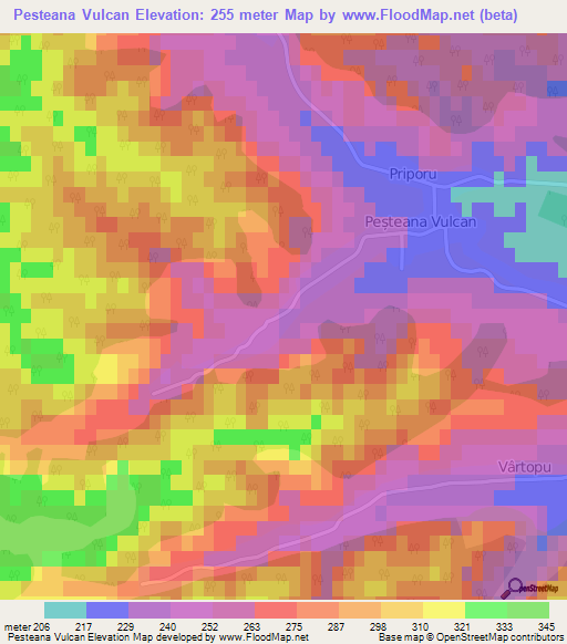 Pesteana Vulcan,Romania Elevation Map