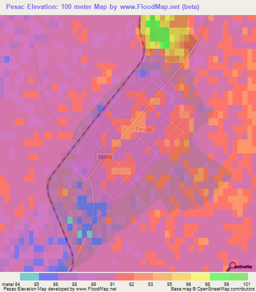 Pesac,Romania Elevation Map