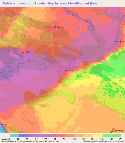 Patulele,Romania Elevation Map